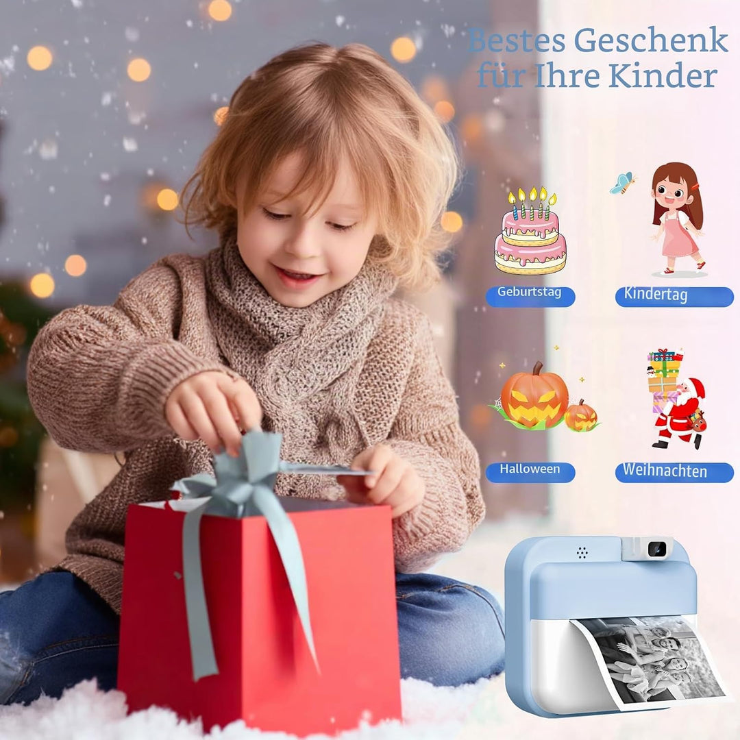 Kinderkamera Sofortbildkamera,1080P HD-Sofortkamera für Kinder mit 32 GB-Karte und 3 Rollen Fotopapi
