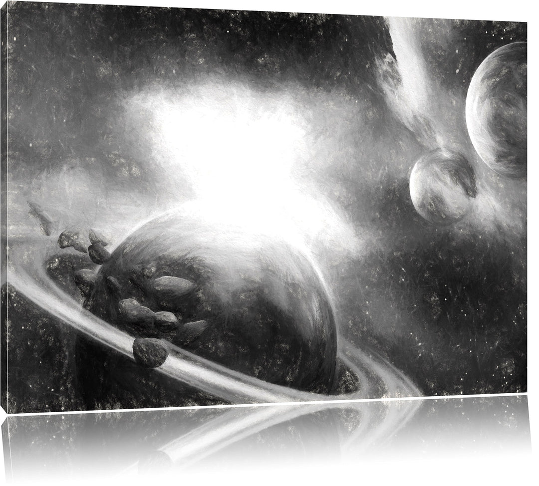 Pixxprint Planeten und Meteoriten als Leinwandbild/Grösse: 100x70 / Wandbild/Kunstdruck/fertig bespa