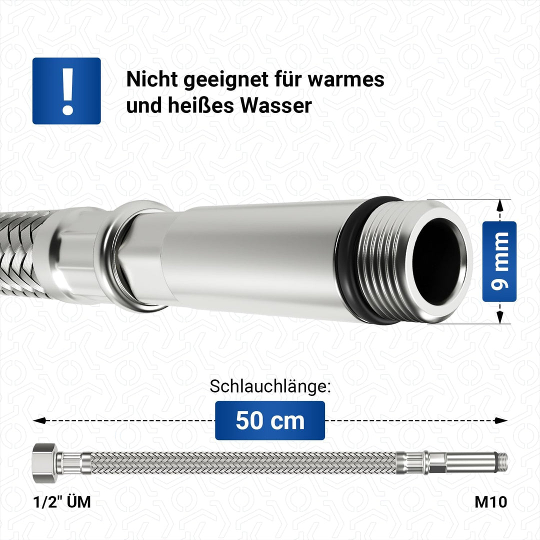 VIOKS Panzerschlauch 1/2 Zoll (19,3mm) ÜM x M10 50 cm & Anschlussschlauch Armatur Verbindungsschlauc
