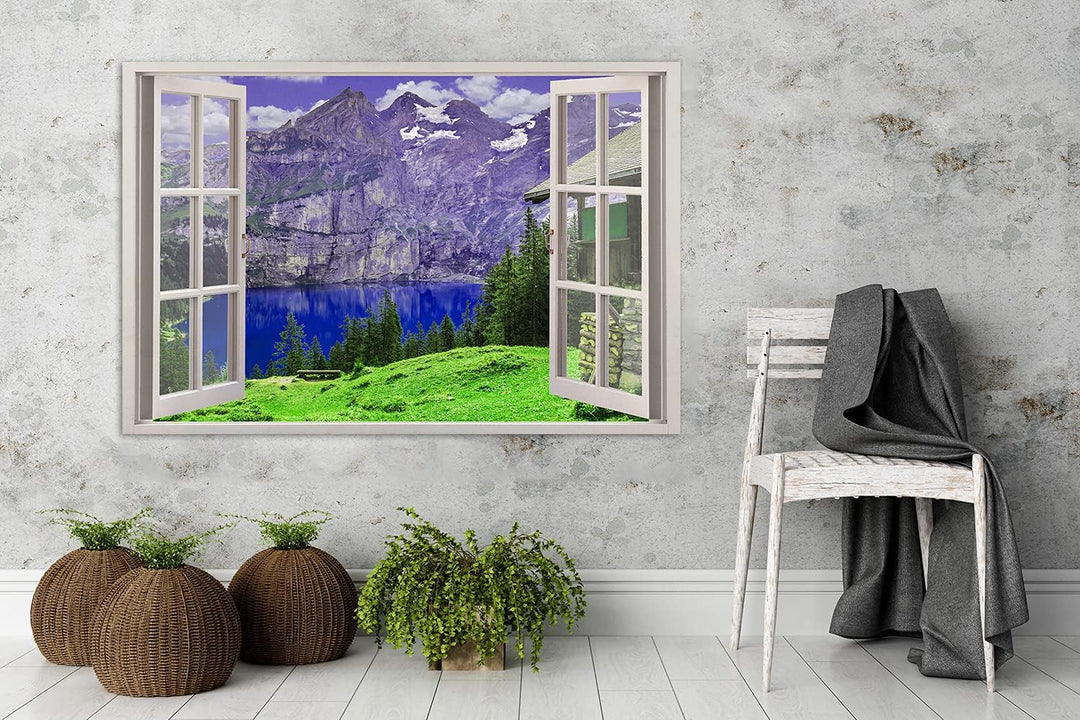 Feeby Bild auf Vlies Leinwand Blick Durch Ein Fenster 3D-Illusion 90x60 cm Kunstdruck Modern Wandbil