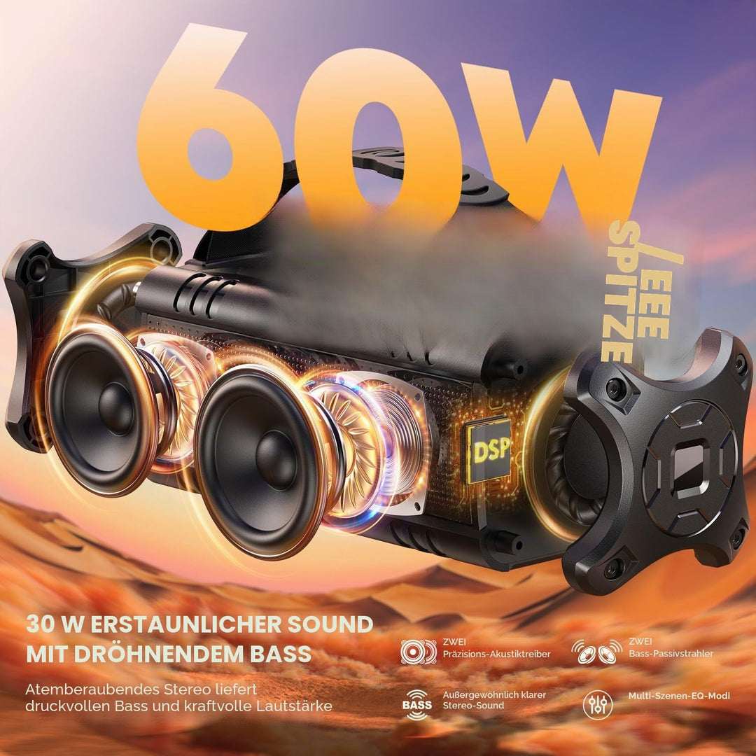 Bluetooth Lautsprecher, W-KING 30W Tragbarer Musikbox, 5000mAh Batterie, 24-Stunden Akkulaufzeit, Wa