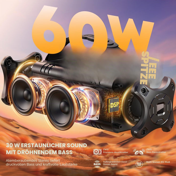 Bluetooth Lautsprecher, W-KING 30W Tragbarer Musikbox, 5000mAh Batterie, 24-Stunden Akkulaufzeit, Wa