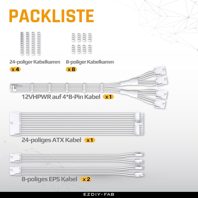 EZDIY-FAB PCIE 5.0 12VHPWR Sleeved Cable Kit, 16AWG Stromversorgungskabel Verlängerung, 24PIN-ATX/(4