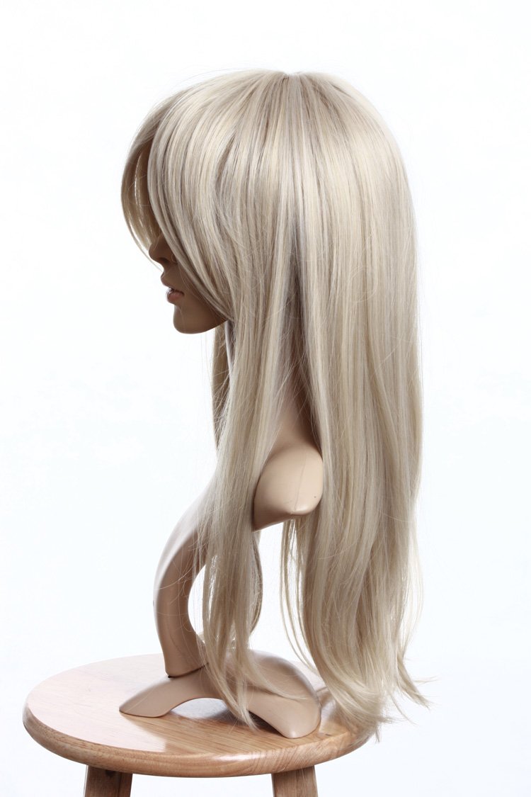 Prettyland Damen C025 lange Perücke 60cm voluminös Party Glatt Mittellang hell-Bold Sand Blond Wig,