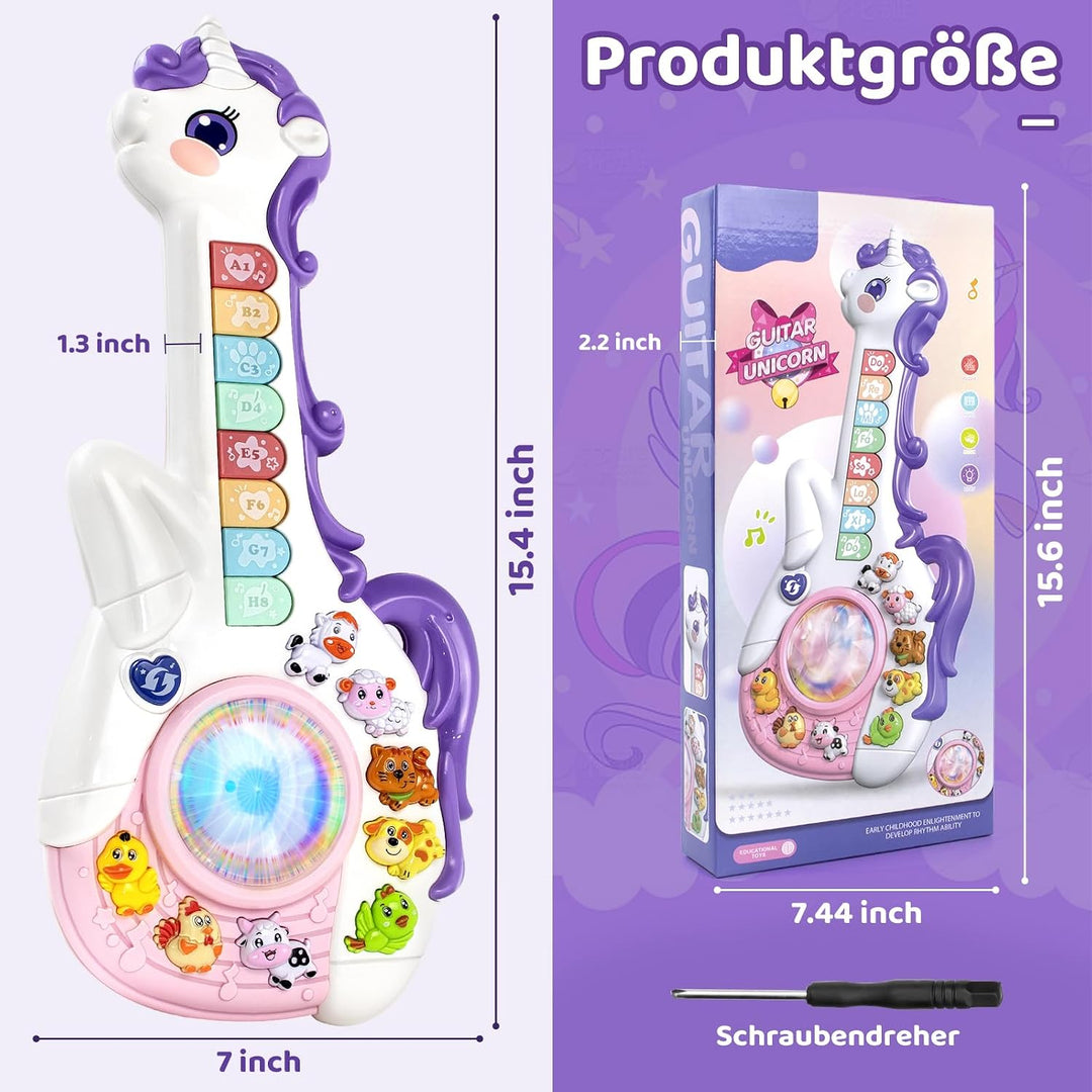 Marstone Einhorn Musikspielzeug für Baby ab 1 Jahr, Interaktives Lernspielzeug mit Licht &amp; Ton, Gita