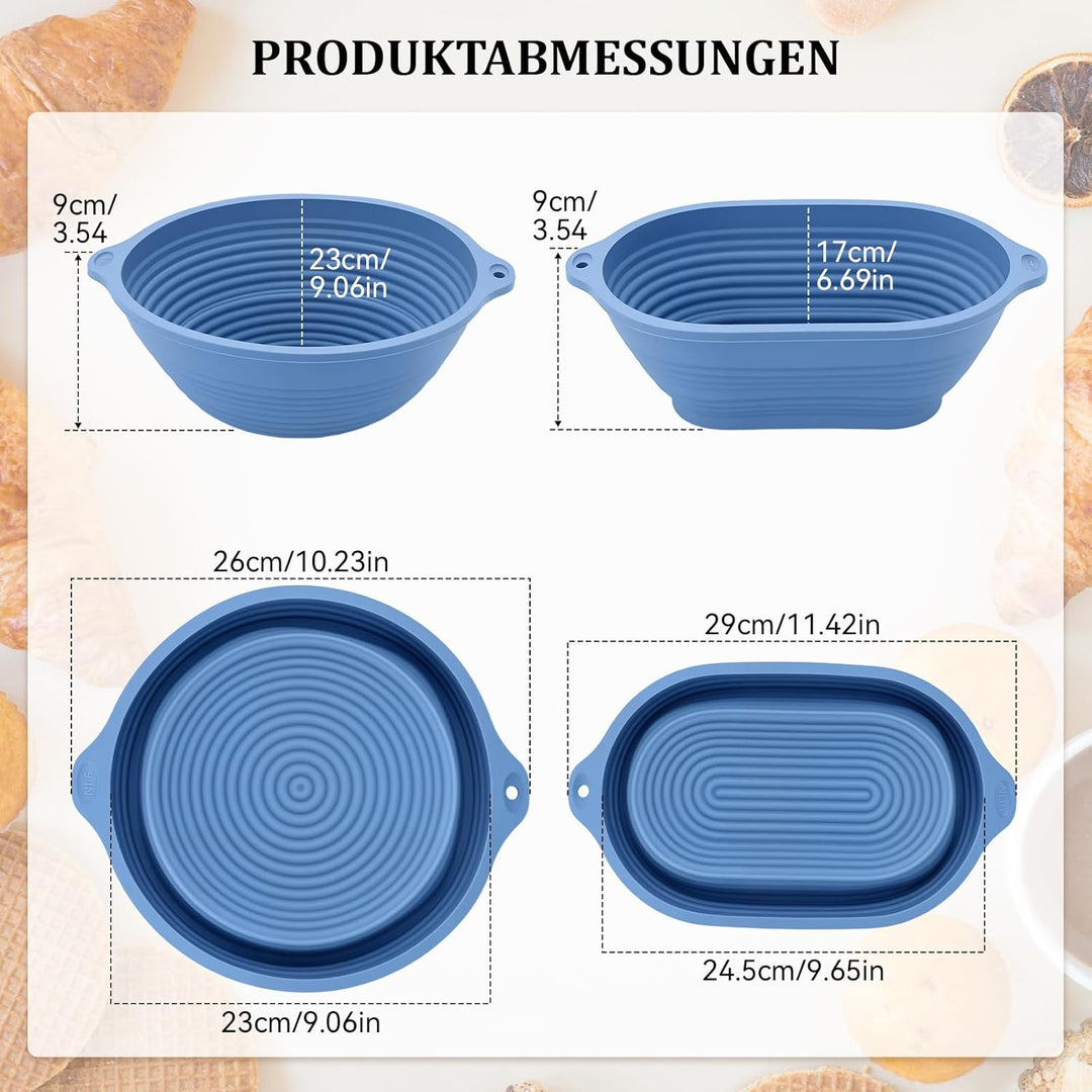 RUIZHI Brot Gärkorb Silikon, 29 cm Gärkorb Oval und 23 cm Gärkorb Brot Rund, Silikon Klappbare Gärkö