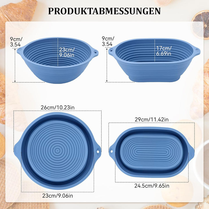 RUIZHI Brot Gärkorb Silikon, 29 cm Gärkorb Oval und 23 cm Gärkorb Brot Rund, Silikon Klappbare Gärkö