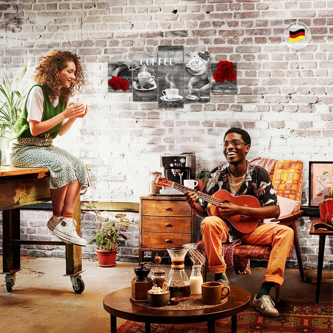 Runa Art Wandbilder Kaffee Küche 5 Teilig Bild auf Vlies Leinwand Deko Esszimmer Küchenbilder Kaffee