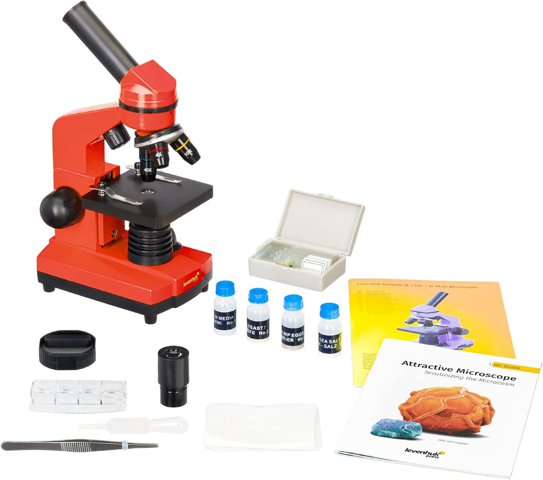 Levenhuk Rainbow 2L Orange Kinder Heimlabor STEM-Set mit Tragbarem Biologischen Mikroskop mit 400-fa