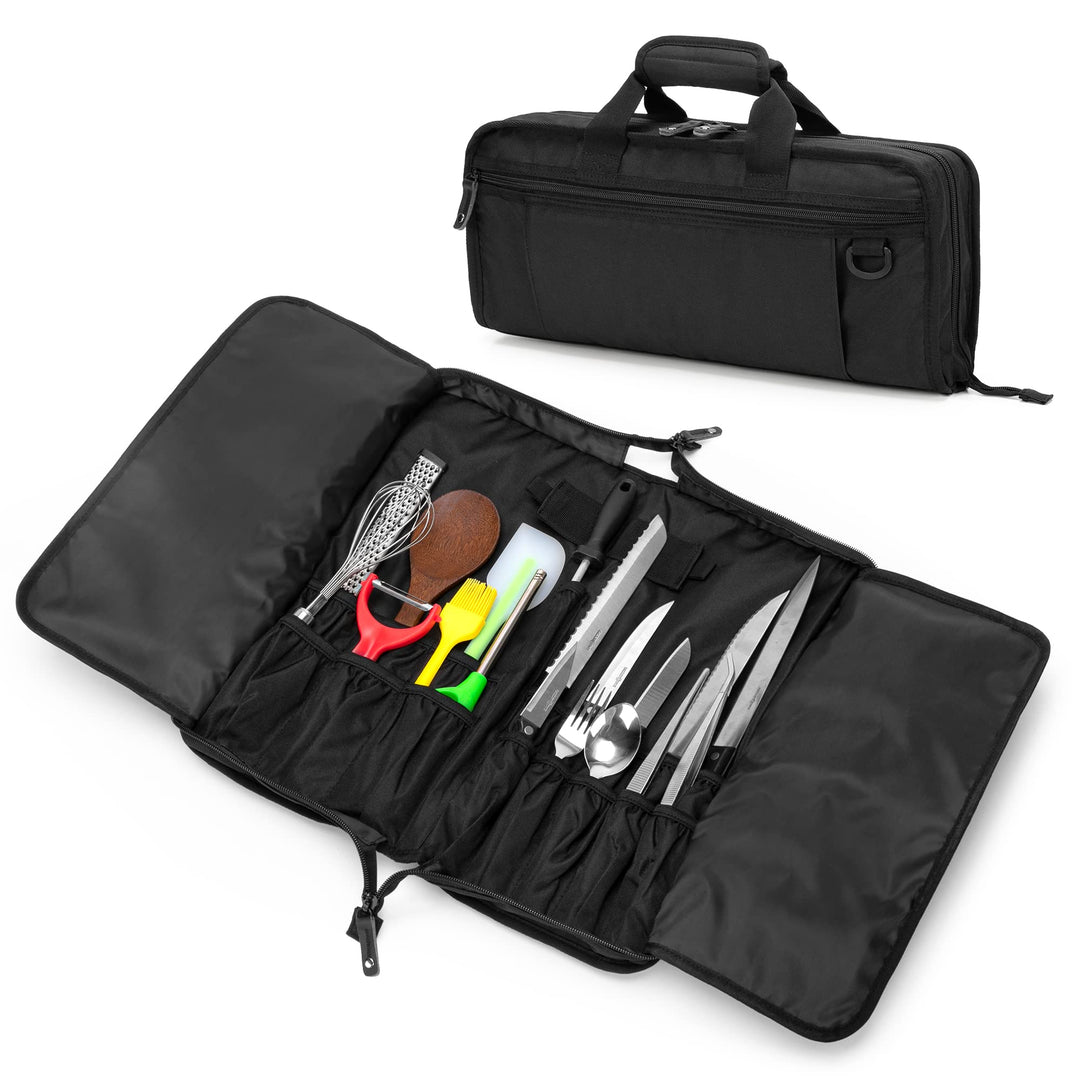 samdew Koch Messer Tasche mit 17 + 6 Utensilien Fächern, Tragbarer Messer Satz Träger für Aufbewahru