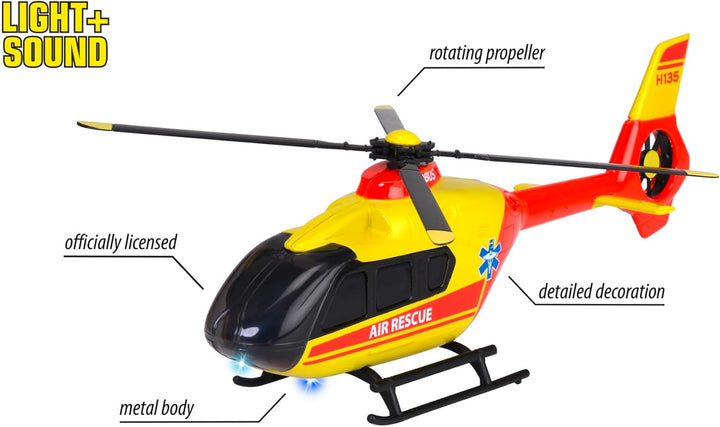 Majorette - Rettungs-Helikopter Airbus H135 (rot/gelb, 25,5 cm) - grosser Spielzeug-Hubschrauber mit