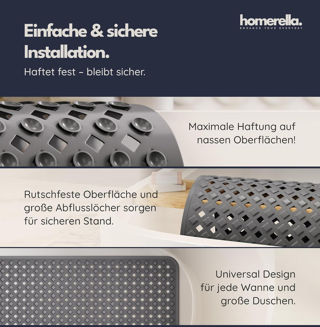homerella® Badewannenmatte rutschfest 88x39cm, INKL. HAKEN, Rutschfeste Badematte BPA frei, Duschmat
