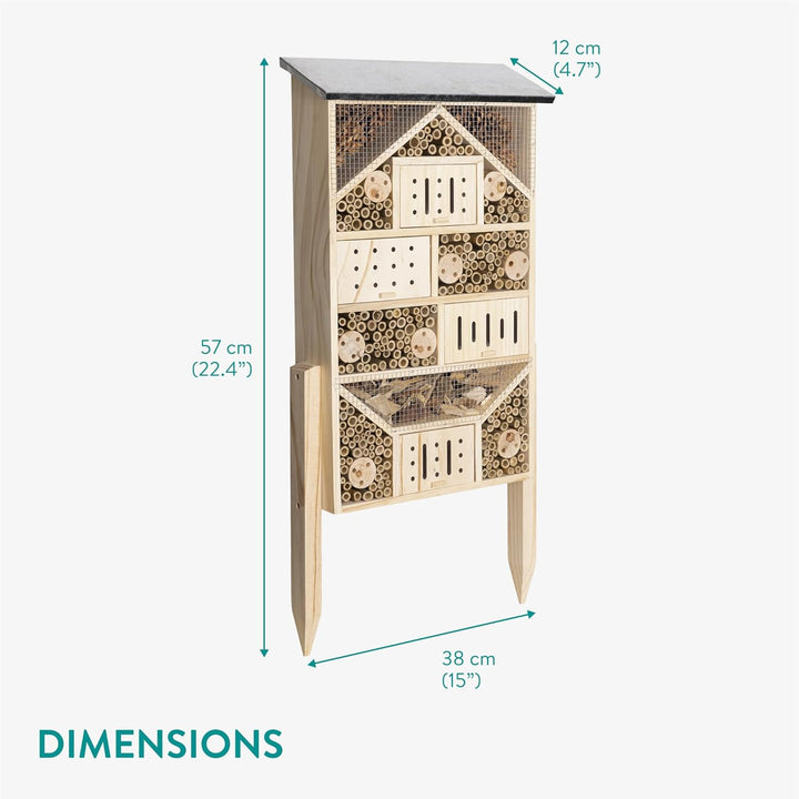 Navaris Insektenhotel gross wetterfest XXL - Mit Metall-Dach - Bienenhotel - Hummelhaus - Schmetterl