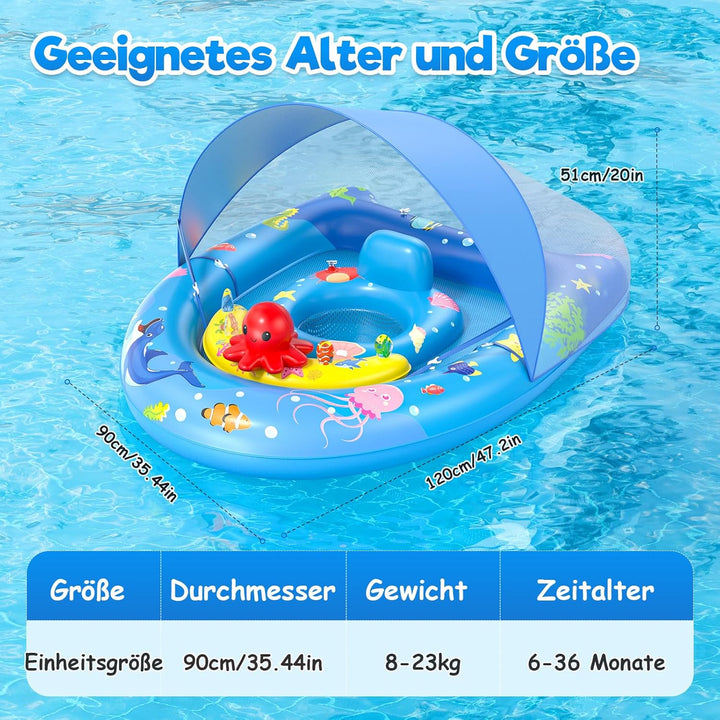 Sunrad Schwimmring Baby mit Sonnendach,Baby Schwimmring ab 6-36 Monate Schwimmhilfe Kinder mit Verst