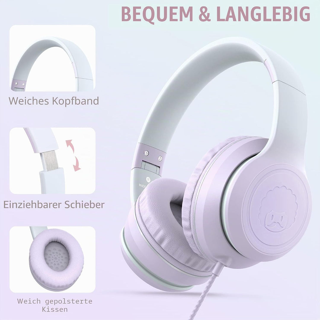 RockPapa L22 Kinder kopfhörer, Kabel Kopfhörer für Kinder, 3,5 mm Aux Jack, Verstellbares Stirnband