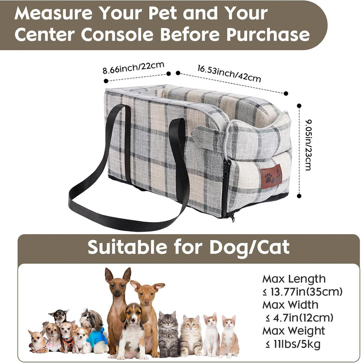 Hunde autositz,Mittelkonsole für Hunde Katzen,kleine Stabiler hundeautositz mit Gurt,Abnehmbarer Was