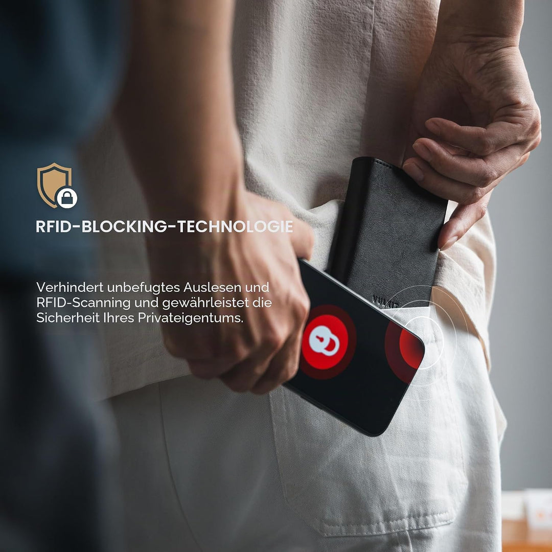 VULKIT Kreditkartenetui RFID-blockierende Pop-Up-Kartentasche aus Echtem Leder mit Geldscheinfach, A