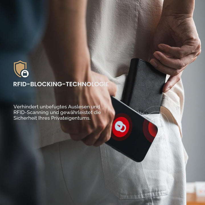 VULKIT Kreditkartenetui RFID-blockierende Pop-Up-Kartentasche aus Echtem Leder mit Geldscheinfach, A