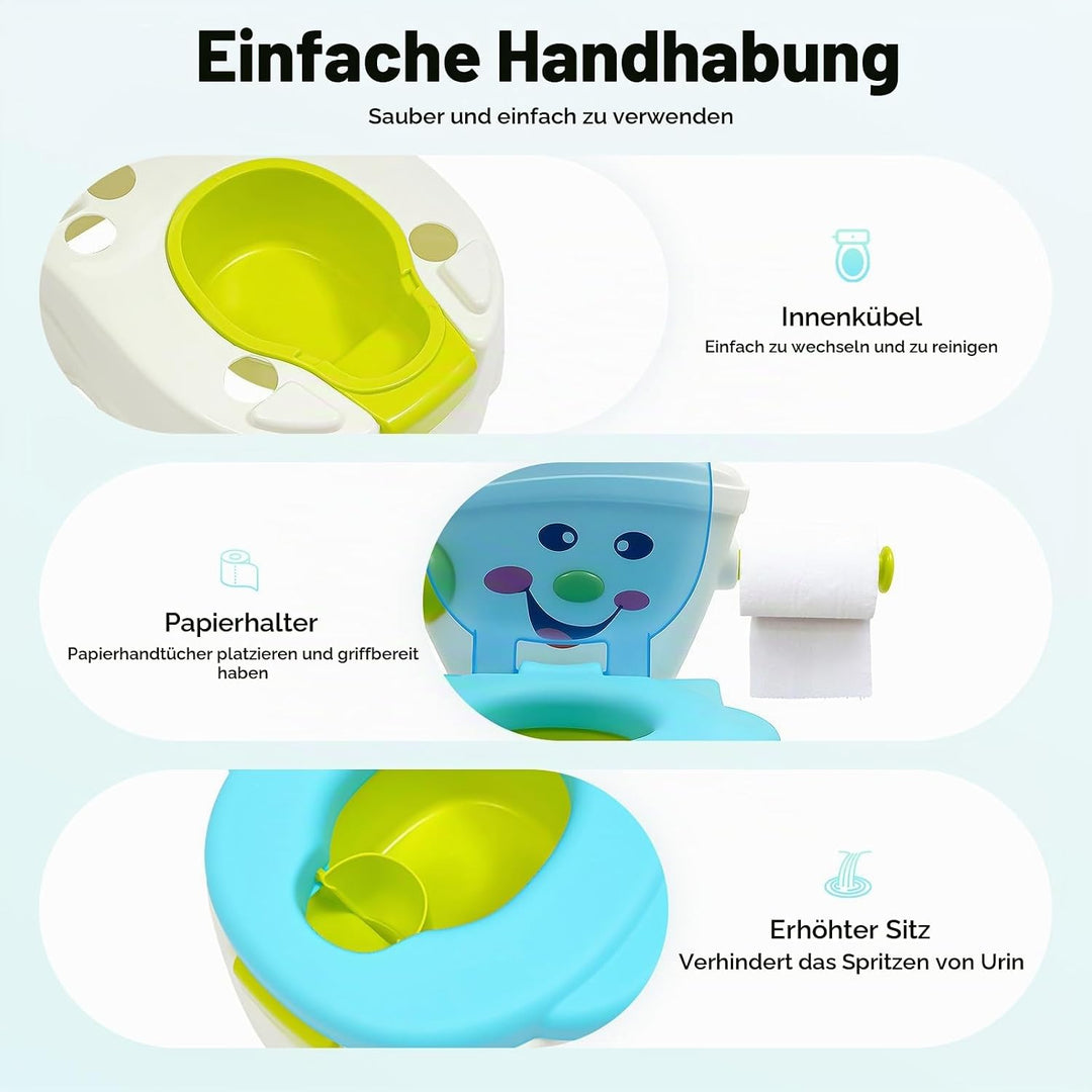 2in1 Kindertoilette Töpfchentrainer mit Rückenlehne, abnehmbarem Auffangbehälter und Toilettenpapier