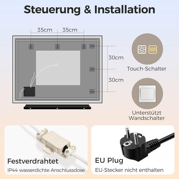 STARLEAD 90 x 120 cm Badespiegel-mit-Beleuchtung & Ablage, Entnebelung, Dimmbar, 3 Farbene Badzimmer
