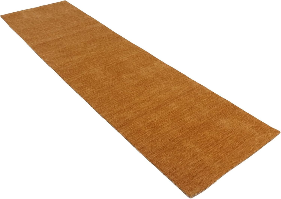 RUG PRINCE Wollteppich Gabbeh Uni 80x200 Handgewebt Läufer Gelb Einfarbig Handarbeit Zimmer Gelb 80x