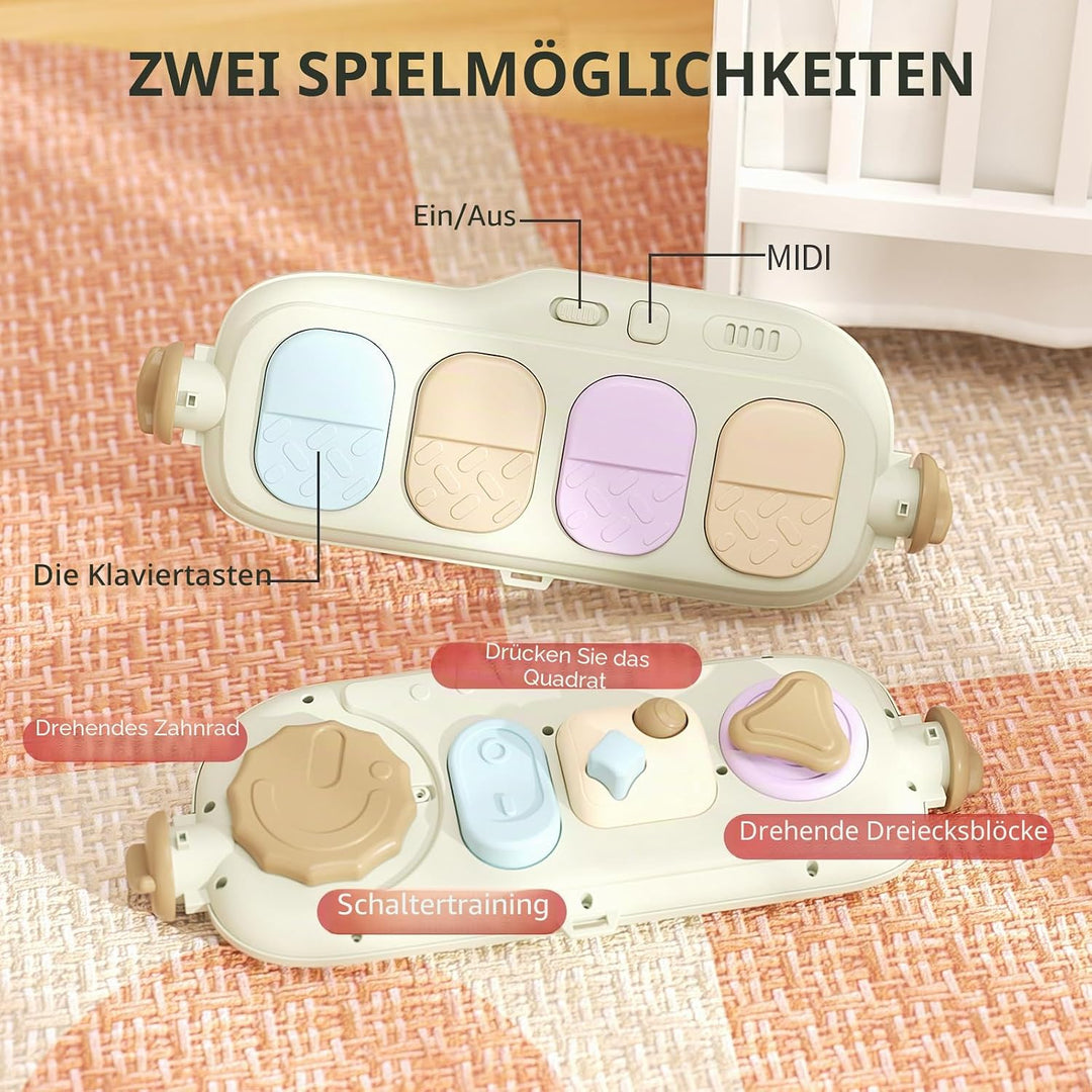 JOVOW 2-in-1 Babygym mit Lernwagen, Babyspielmatte mit 4 Sensorischen Lern-elementen, Doppelseitige