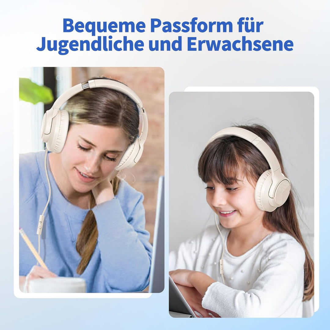 Kopfhörer mit Kabel und Mikrofon, Over-Ear Kabelkopfhörer mit 3,5mm Klinkenstecker, Faltbar Kabelgeb