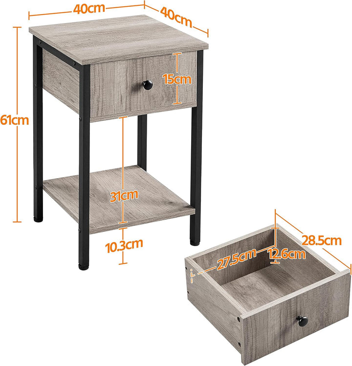 Yaheetech 2X Nachttische Beistelltisch mit Schublade und Ablage Nachtschrank Industrie-Design Kleine