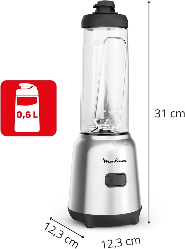Moulinex Mix&Move Standmixer 2 Flaschen to go Tritan, kompaktes Design, herausnehmbarer Mixer, Einze
