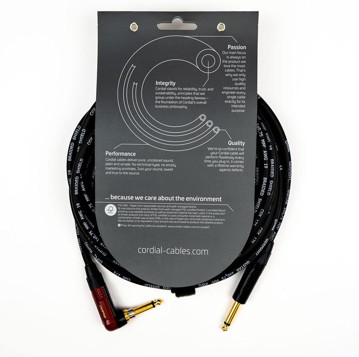 CORDIAL Kabel Gitarre jack recht/abgewinkelt silent 6 m Kabel INSTRUMENT Peak Silent