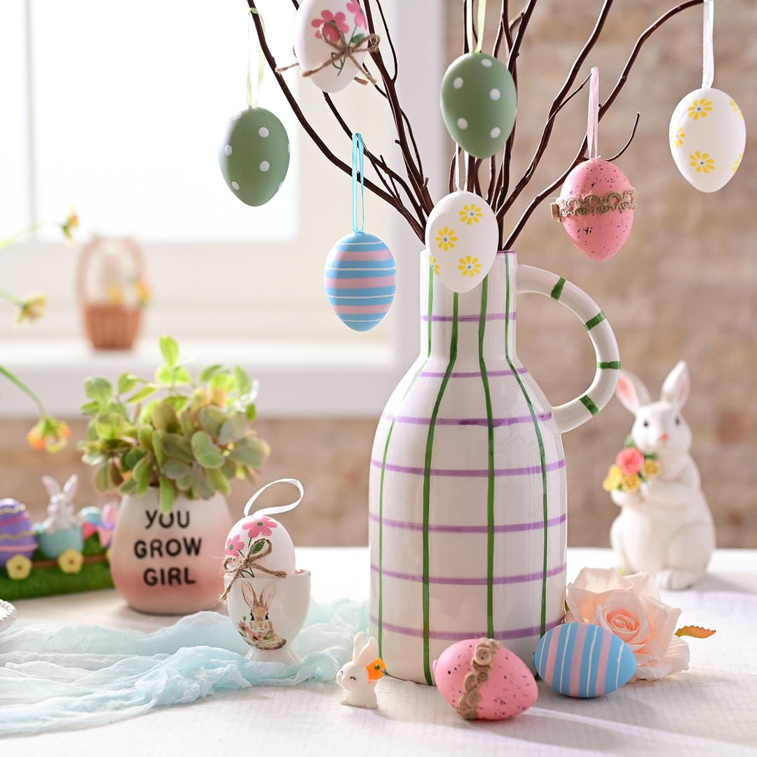 Valery Madelyn 12er Ostereier zum Aufhängen für Osterdeko,6cm Bunte Plastikeier für Ostern Deko,Rosa