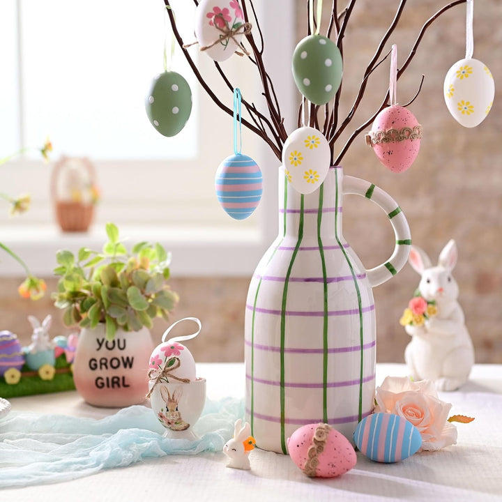 Valery Madelyn 12er Ostereier zum Aufhängen für Osterdeko,6cm Bunte Plastikeier für Ostern Deko,Rosa