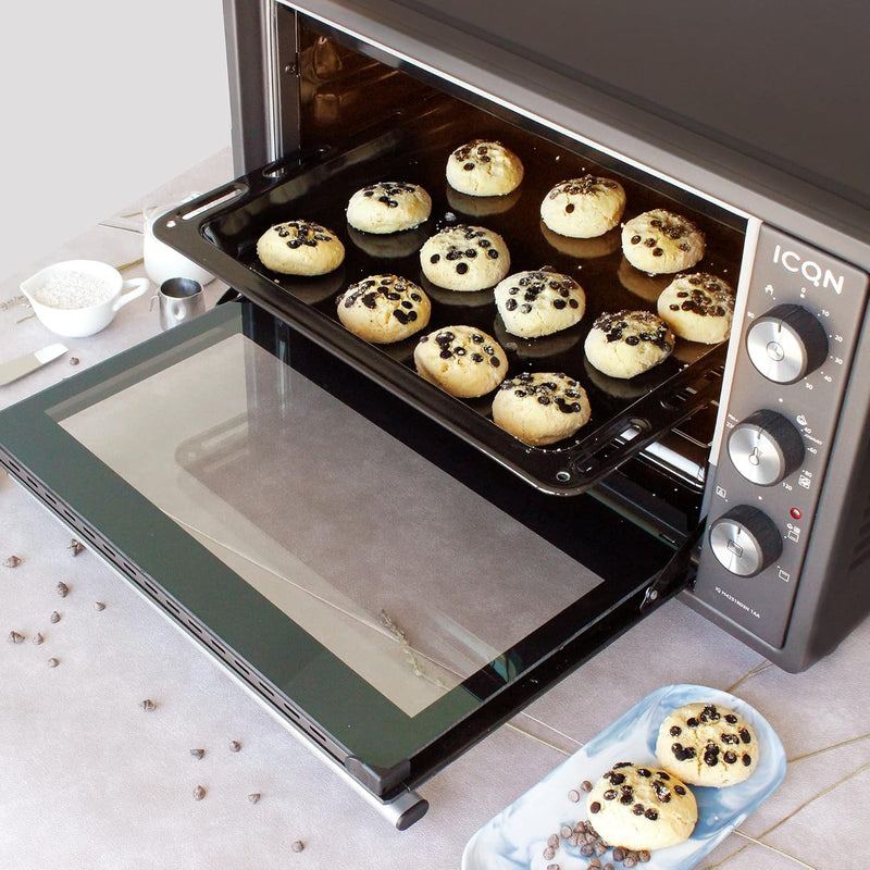 ICQN Backblech 455x375x30 mm Set, 2er Emaillierte Fettpfanne für Backofen und Herd, Passend für Bosc