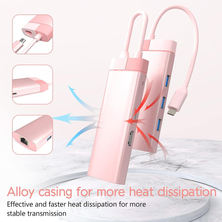 USB C Hub, USB C Adapter 6 in 1 mit Gigabit RJ45 Ethernet, 3×USB 3.0, 4K HDMI und 100W PD, Dockingst