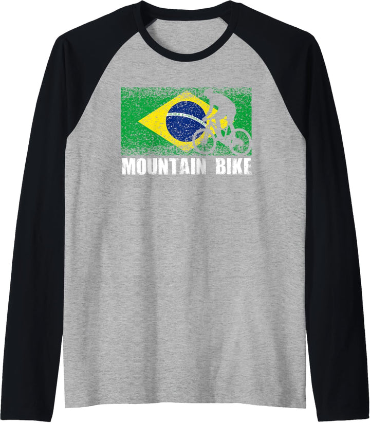Mountainbike Sport, Retro Brasilien Flagge, brasilianischer Raglan