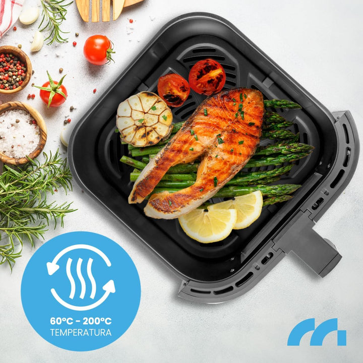 MalTec Heissluftfritteuse fettfrei AirFryer1800W-7L Gross Vorschaufenster 12 Programme Schwarz LED-T