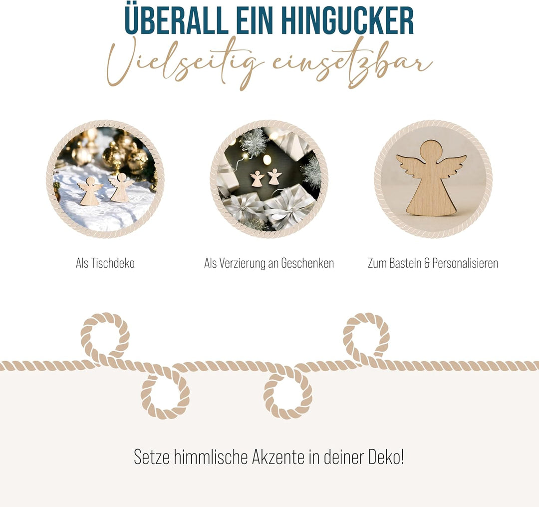 Logbuch-Verlag Engel Streudeko, 30 Stück: Mini Holzteile Set, Kleine Schutzengel aus Holz, Glücksbri
