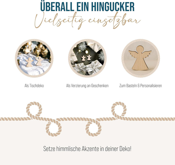 Logbuch-Verlag Engel Streudeko, 30 Stück: Mini Holzteile Set, Kleine Schutzengel aus Holz, Glücksbri