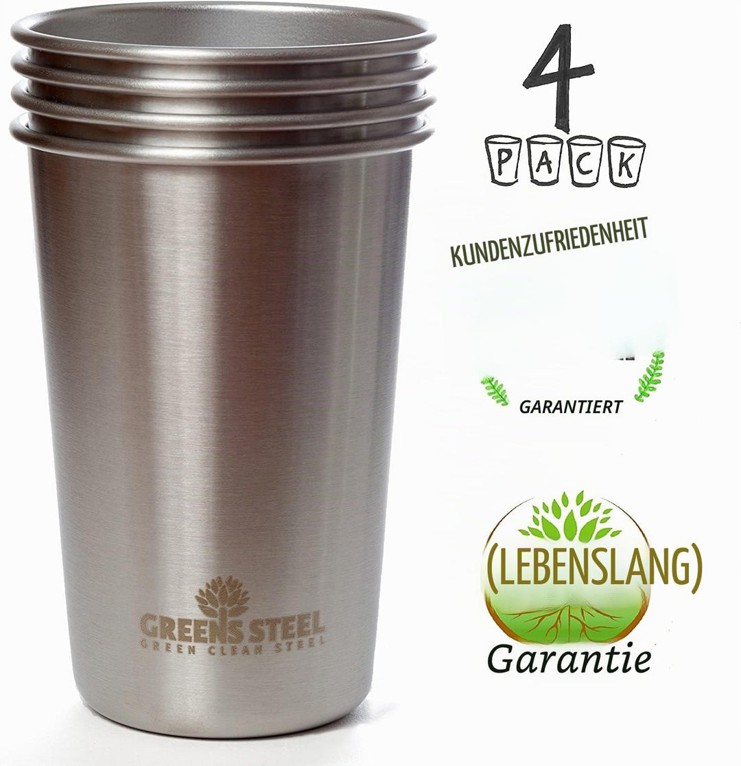 Greens Steel #1 Premium-Edelstahlbecher, 475ml Pint Becher (4 Pack) Premium-Metallbecher - stapelbar