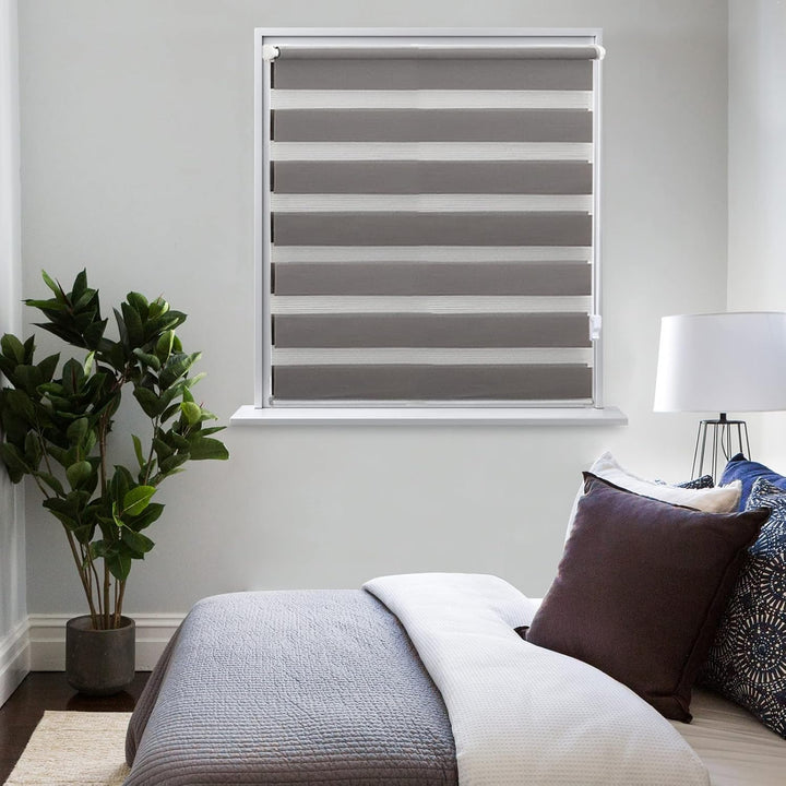 Eurohome Doppelrollo Klemmfix ohne Bohren, Duo Rollo,120cm x 150cm (Stoffbreite 116 cm) Grau Transpa