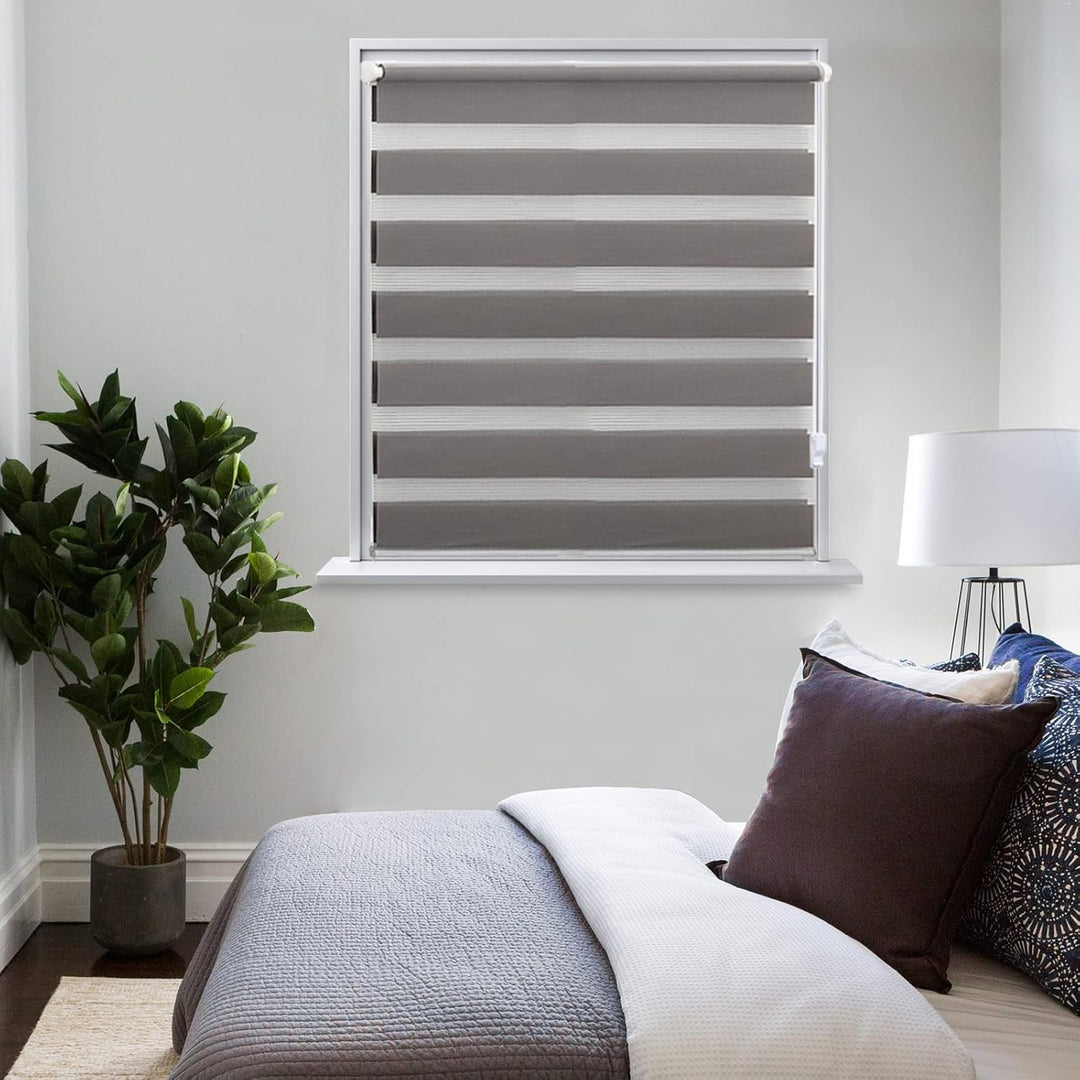 Eurohome Doppelrollo Klemmfix ohne Bohren, Duo Rollo,120cm x 150cm (Stoffbreite 116 cm) Grau Transpa