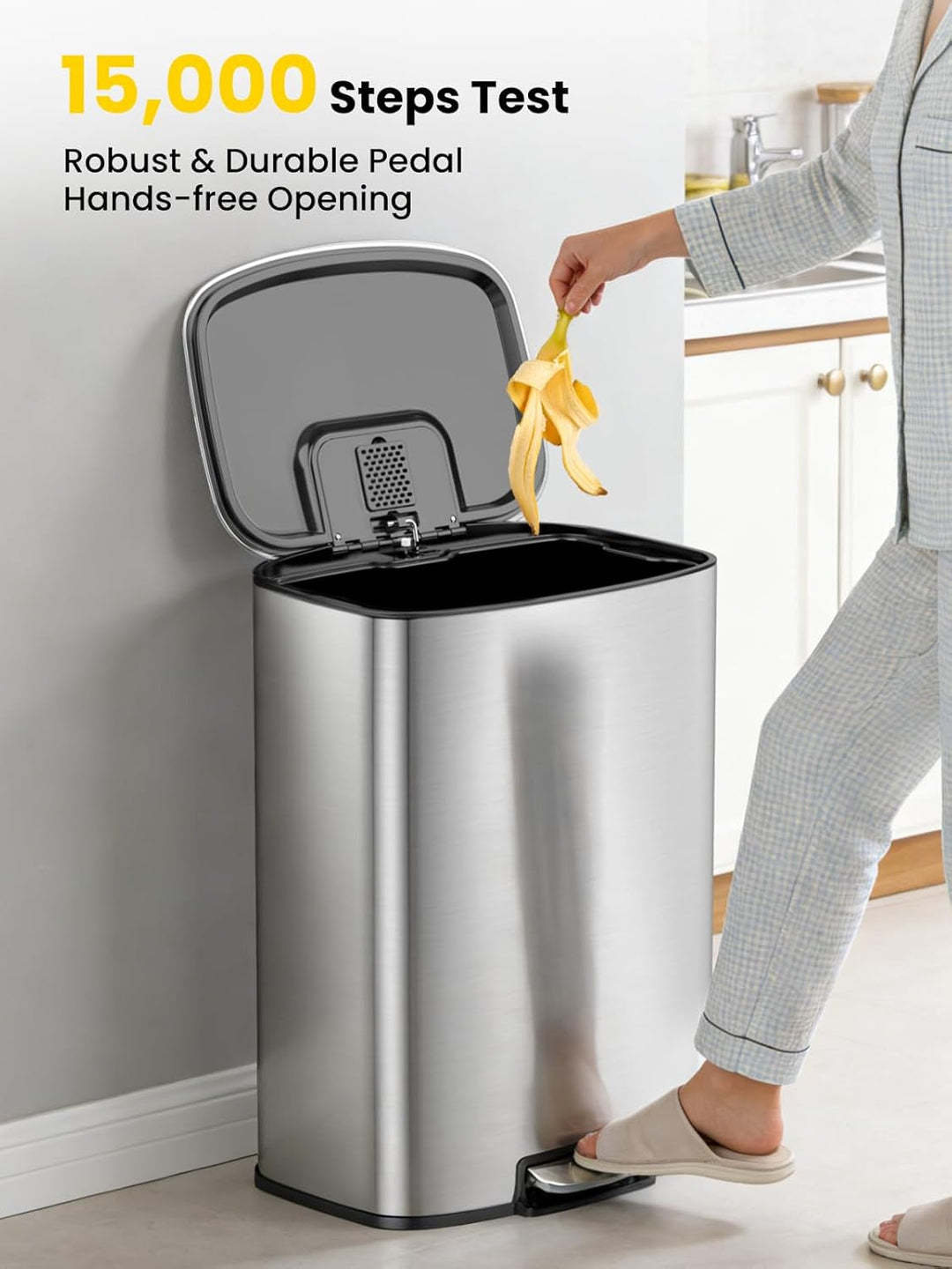 YEAUPE PRO Mülleimer Küche 50L Edelstahl, Treteimer mit Deckel Soft Close, Abfalleimer mit Herausneh