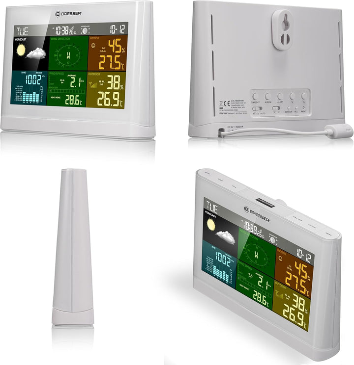 Bresser Wetterstation Funk mit Aussensensor Wetter Center mit 5-in-1 Aussensensor (Temperatur, Luftd