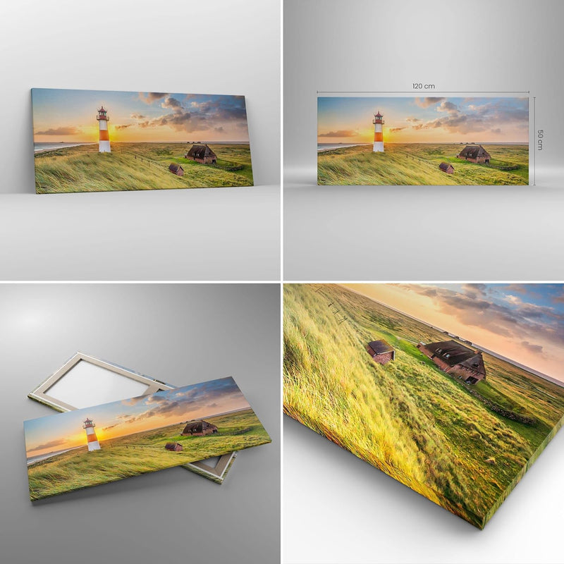 Wandbilder Dekoration Wohnzimmer Leuchtturm Meer Panorama Bilder auf Leinwand 120x50cm Leinwandbild