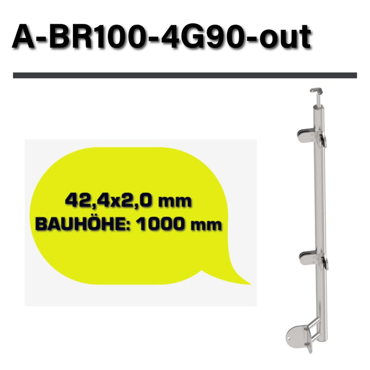 Sellon24® Edelstahl Geländerpfosten Eckpfosten 90 Grad Ø42,4 Bauhöhe 1000mm mit 4x Glasklemmen 63x45