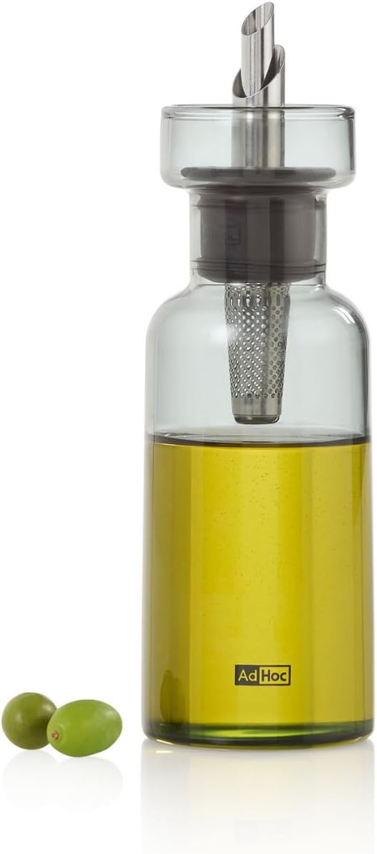 AdHoc BZ75 Ölspender oder Essigspender AromaPour aus Borosilikatglas in Grau | elegante Olivenölflas