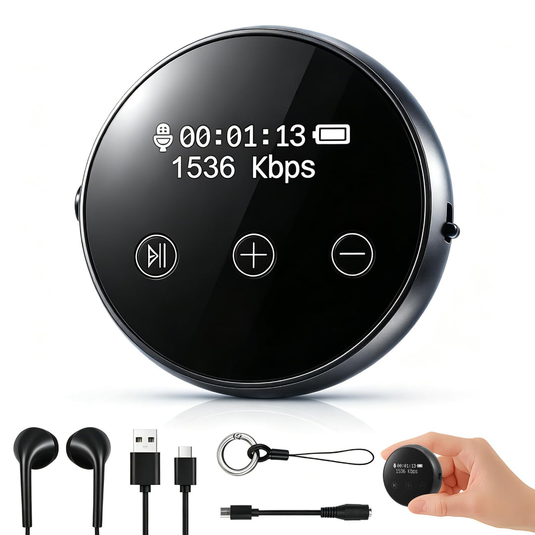 Diktiergerät Mini 64GB, Aufnahmegerät mit 1536kbps DSP Rauschunterdrückung, Abhörwanze Tragbar Sprac