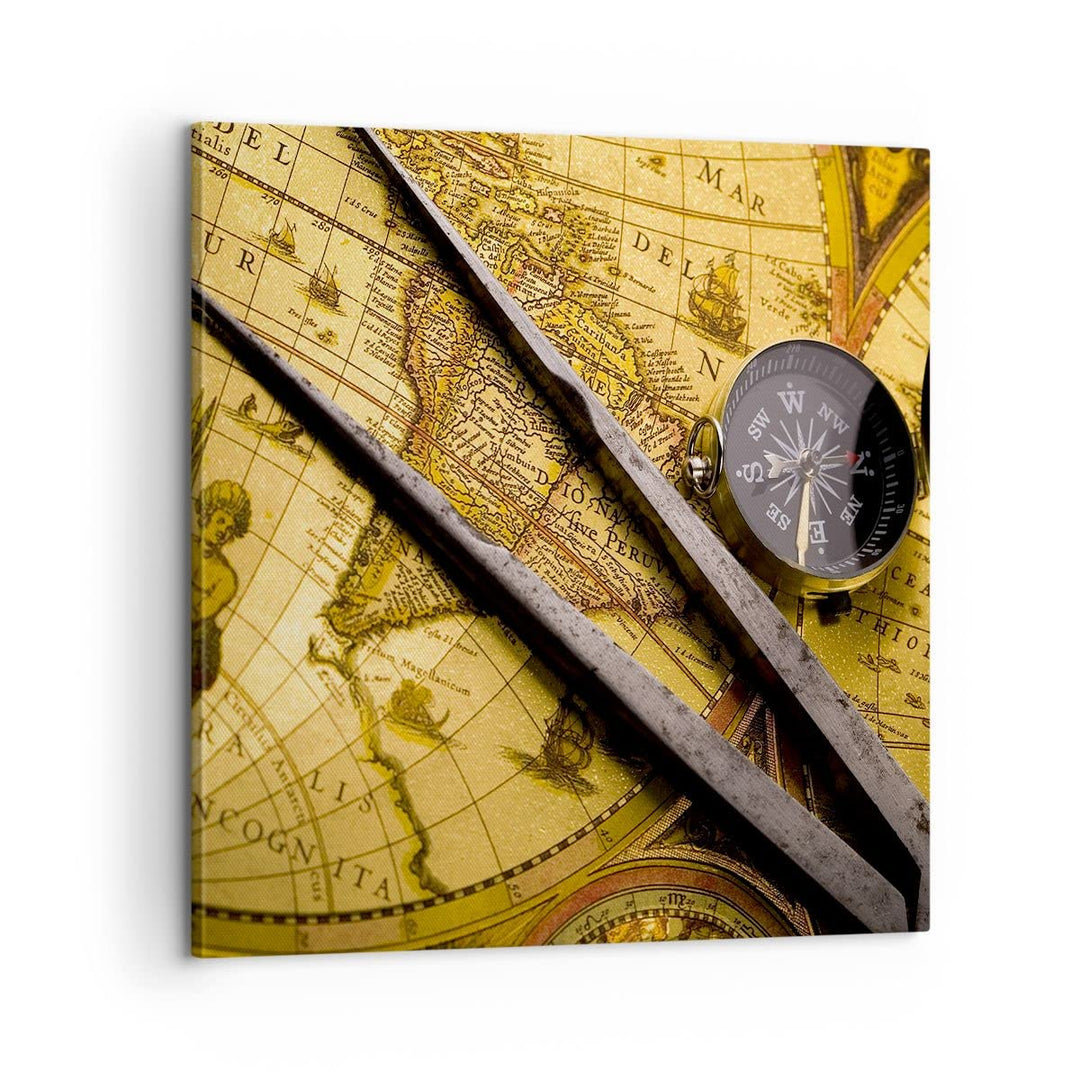 ARTTOR Bilder auf Leinwand Kompass Abenteuer Reisen Leinwandbild 60x60cm Wandbilder Dekoration Wohnz