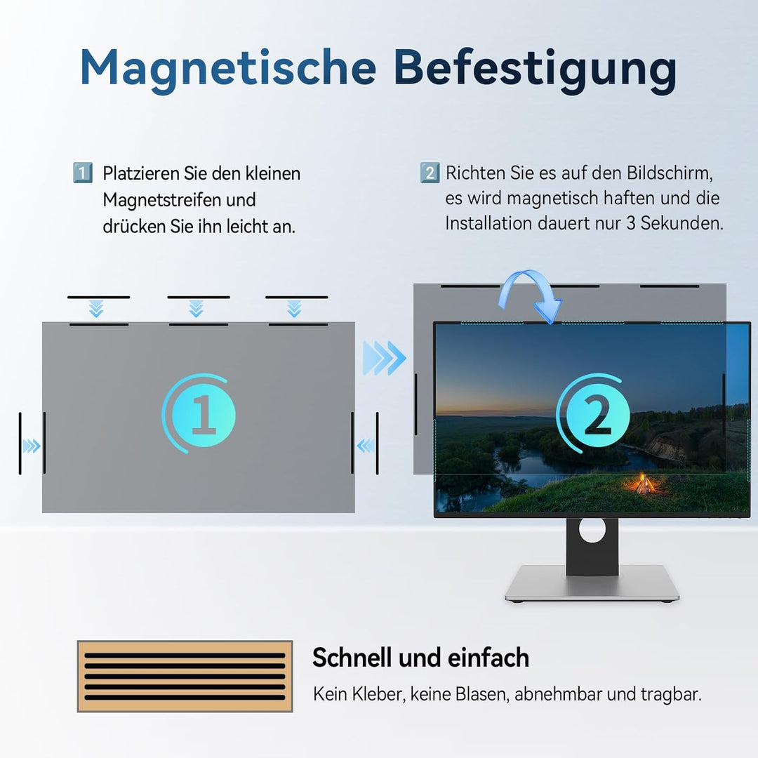 Magnetischer Computer Sichtschutzfolie 21.5 Zoll 16:9, Anti Blaulicht Blendschutz Displayschutz, 21.