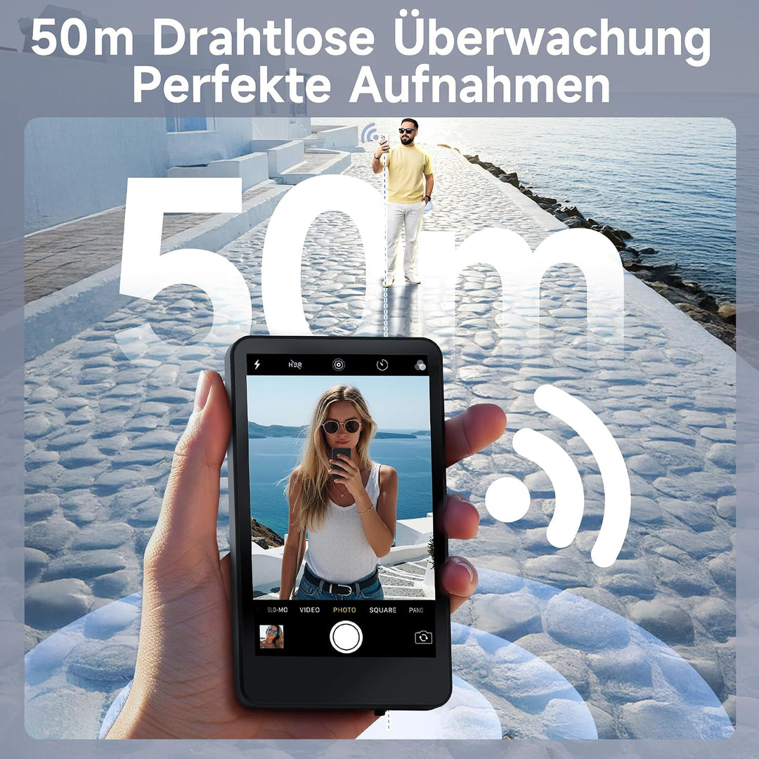 SYNCO XView Handy Selfie Monitor für iPhone 7-17 &amp; Android (Schwarz) | 50m Kabellos, 3H Akku, 1080p
